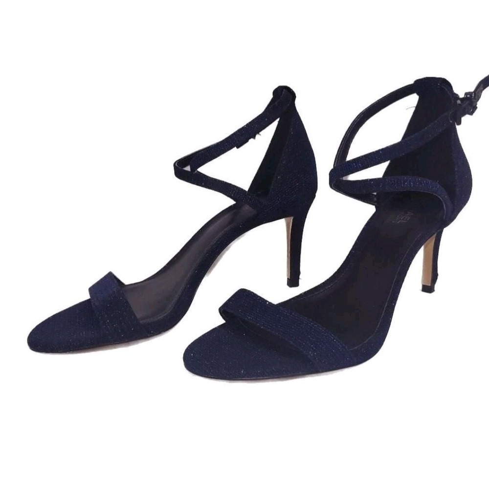 Michael Kors Heeled Women 6 Navy Blue Glitter Ankle Strap Homecoming Hoco Strapy